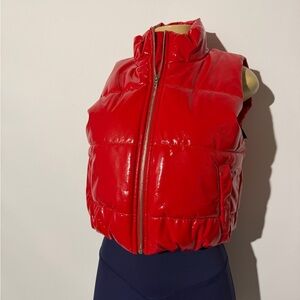 Red Puffer Vest with High Collar